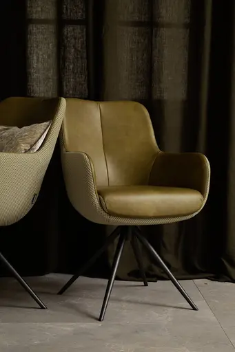 Armlehnstuhl Mis - Leder, Moos, Stoff, Beige-Moos, Gestell, Anthrazit