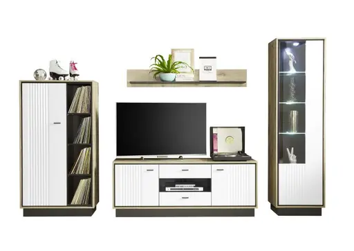 Regal- Eiche Dekor, Weiß Hochglanz