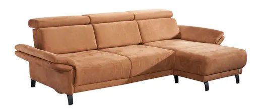 Ecksofa - 2-Sitzer mit Longchair rechts, Sitztiefe verstellbar, Stoff, Tabakbraun