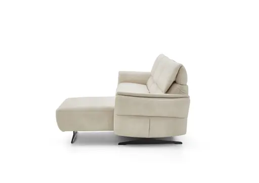 Ecksofa - 2-Sitzer mit Longchair rechts, Leder, Ecru