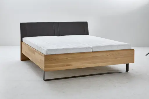 Bett Lenoso - Liegefläche ca. 180x200 cm, Eiche massiv, Kunstleder Anthrazit