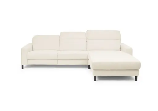 Ecksofa - CALM FLEX 2.0, 3-Sitzer mit Longchari rechts, Kopfteil verstellbar, Stoff, Weiß