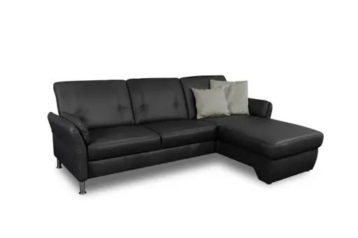 Ecksofa Caracas - 2,5-Sitzer mit Longchair rechts, Leder, Anthrazit