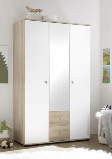 Drehtürenschrank- B ca. 115 cm, Eiche Dekor, Weiß