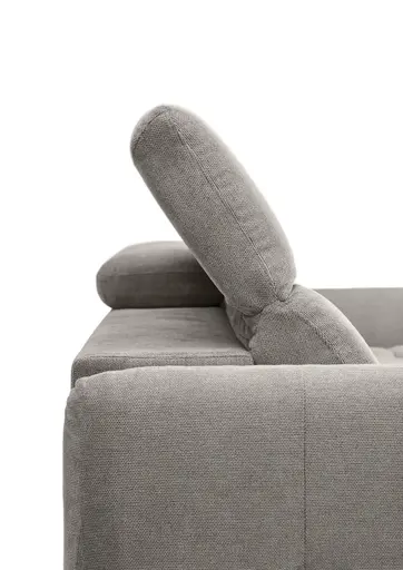 Ecksofa MADAN - 1,5-Sitzer mit Longchair rechts, Sitztiefe verstellbar motorisch, Kopfteil verstellbar, Stoff, Truffle
