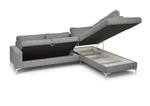 Ecksofa CALM 2.0 - 2,5-Sitzer mit Ecke rechts, Schlaffunktion mit Bettkasten, Stoff, Steingrau