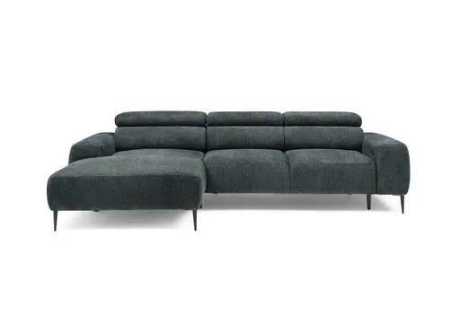 Ecksofa - Longchair links mit 2-Sitzer, Sitzvorzug motorisch, Kopfteil verstellbar, Stoff, Blaugrün