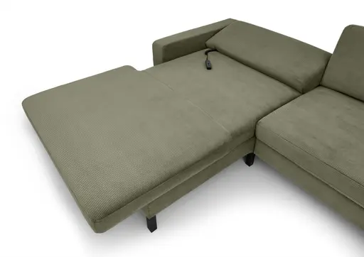 Ecksofa CALM MOVE 2.0 - Longchair links mit 2,5-Sitzer, Schlaffunktion, Feincord, Olive