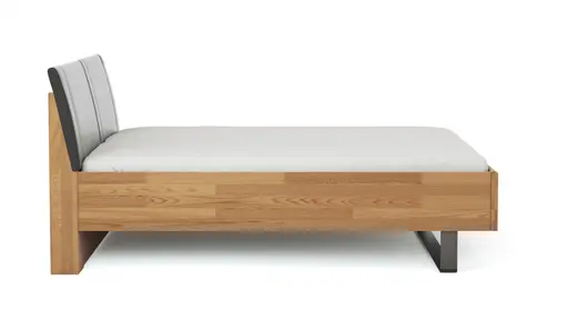 Bett Lenoso - Liegefläche ca. 180x200 cm, Eiche massiv, Kunstleder Anthrazit