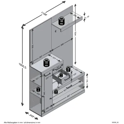 Kompaktgarderobe- Grau, Eiche Dekor