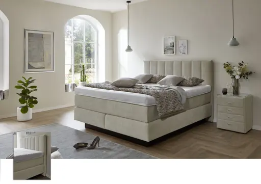 Boxspringbett - Liegefläche ca. 180x200 cm, Stoff, Natur