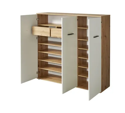 Schuhschrank - B ca. 135 cm, Artisan Eiche Nachbildung, Weiß