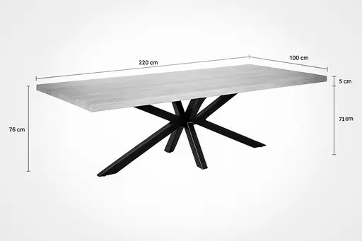 Esstisch - LB ca. 220x100 cm, Wildeiche massiv geölt, Schwarz