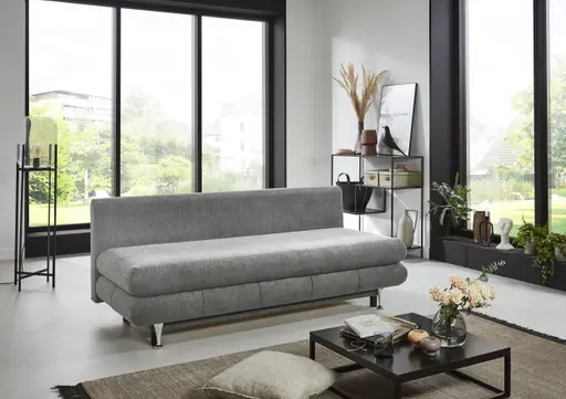 Schlafsofa- 2 Sitzer, Inkl. Bettkasten, Stoff, Grau