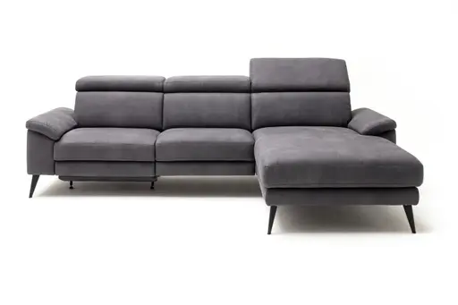 Ecksofa Anna - 2,5-Sitzer mit Longchair rechts inkl. Relaxfunktion (motorisch), Kopfteil verstellbar, Stoff, Stahl