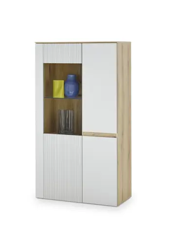 Vitrine- Eiche Dekor, Hellgrau
