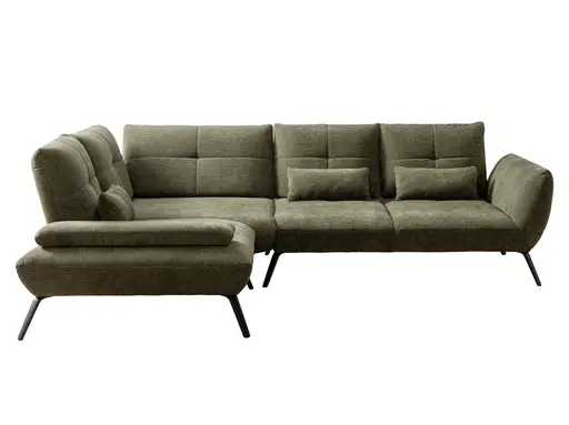Sofa - 1-Sitzer mit Trapezecke und 3-Sitzer, inkl. Schwenkrücken und Nierenkissen, Stoff, Olive
