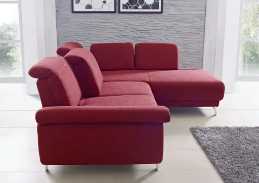 Ecksofa - 2-Sitzer mit Longchair rechts, Stoff, Rubin