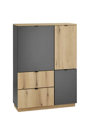Highboard- Anthrazit, Eiche Dekor