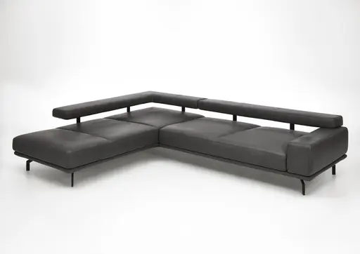 Ecksofa - Ecke links mit 3-Sitzer, Leder, Schwarz