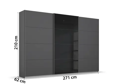 Schwebetürenschrank- B ca. 361 cm, Graumetallic, Glas, Schwarz