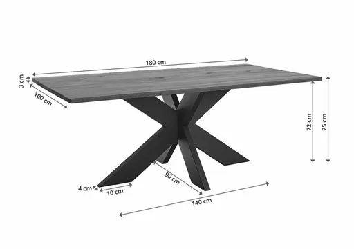 Esstisch - LB ca. 180x100 cm, Wildeiche massiv geölt, Baumkante, Schwarz