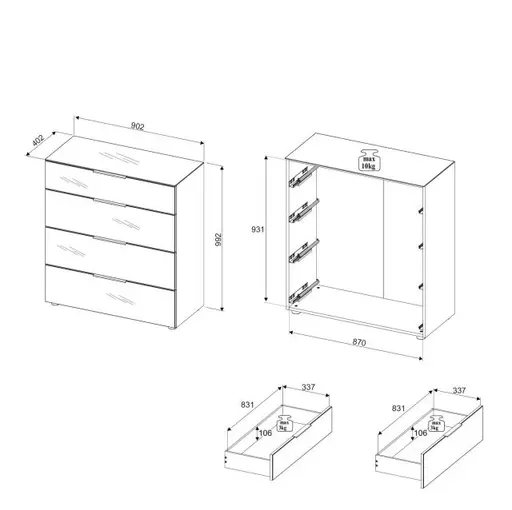 Kommode - B ca. 90 cm, Weiß