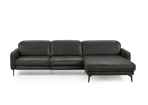 Ecksofa -3-Sitzer mit Longchair rechts, Kopfteil verstellbar, Leder, Anthrazit