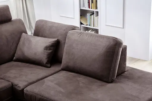 Ecksofa - 2,5-Sitzer mit Ecke rechts, Sitztiefe verstellbar, Stoff, Braun