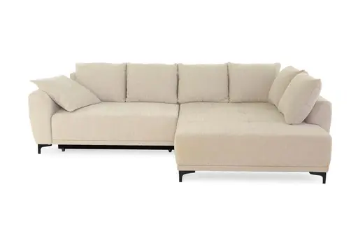 Ecksofa JACEK - 3-Sitzer, Ecke rechts inkl. Schlaffunktion mit Bettkasten, Stoff, Creme