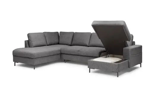 Wohnlandschaft - Ecke links mit 2-Sitzer und Longchair rechts, Stoff, Anthrazit