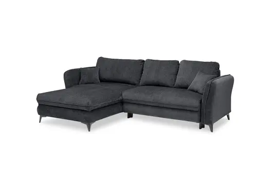 Ecksofa - Longchair links mit 2-Sitzer, Schlaffunktion mit Bettkasten, Stoff, Schwarz
