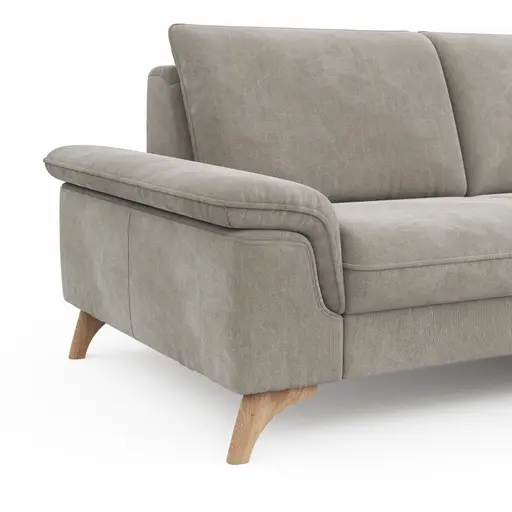 Ecksofa Tulsa KS - 2,5-Sitzer, Spitzecke und 1,5-Sitzer mit Anstellhocker rechts, Stoff, Graubeige