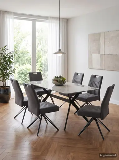 Esstisch Paccino I T - LB ca. 180x90 cm, Marmoroptik grau, Schwarz