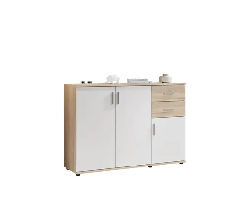 Kommode - B ca. 120 cm, Sonoma Eiche Nachbildung, Weiß
