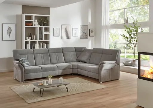 Ecksofa - 3-Sitzer mit Ecke rechts, Stoff, Grau