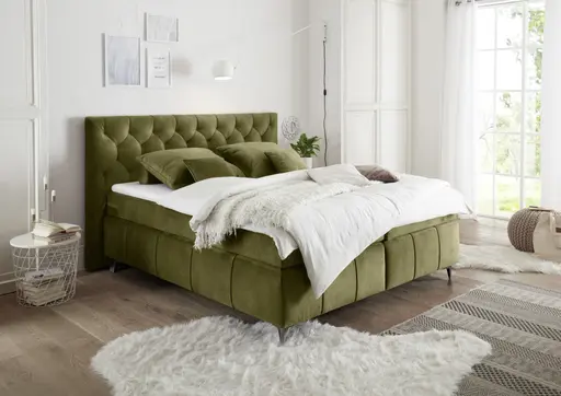 Boxspringbett - Liegefläche ca. 180x200 cm, Stoff Olive