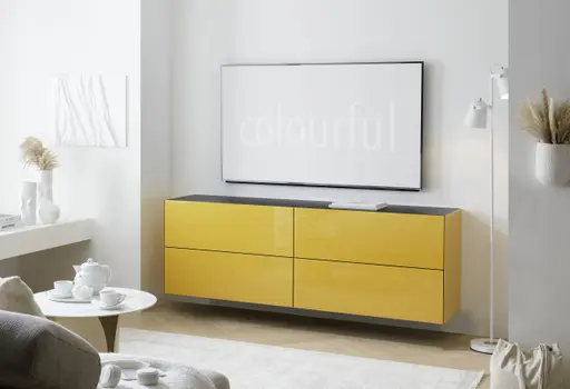 Lowboard - B ca. 181 cm, Goldgelb, Keramikoptik