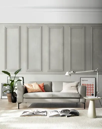 Sofa Lenni Full - 2-Sitzer, Leder, Steingrau, bündige Kissen