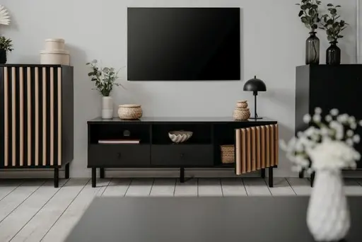 TV-Lowboard - B ca. 138 cm, Schwarz, Artisan Eiche Nachbildung