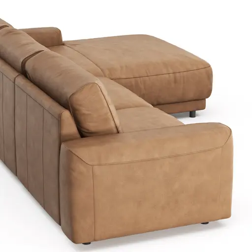 Ecksofa Balok - 2,5-Sitzer mit Longchair groß rechts, Leder, Cognac