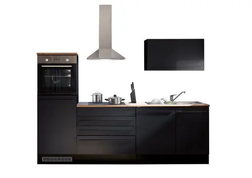 Küchenblock- inkl. E-Geräte, B ca. 260 cm, Schwarz, Matt
