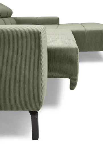 Ecksofa CLIVIA -  2-Sitzer mit Longchair rechts, Sitzvorzug motorisch, Kopfteil verstellbar, Feincord, Olive