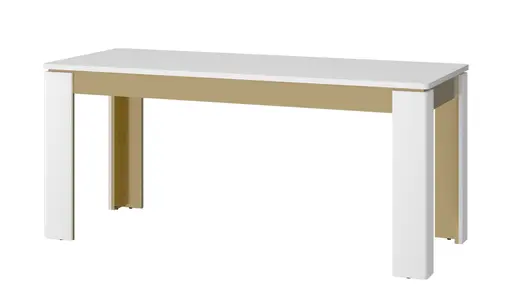 Esstisch - ausziehbar, LB ca. 160x90 cm, Alpinweiß, Goldfarben, Weiß Hochglanz