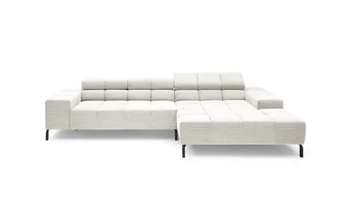 Ecksofa CLIVIA - 2-Sitzer mit Longchiar rechts, Sitzvorzug motorisch, Kopfteil verstellbar, Stoff, Creme