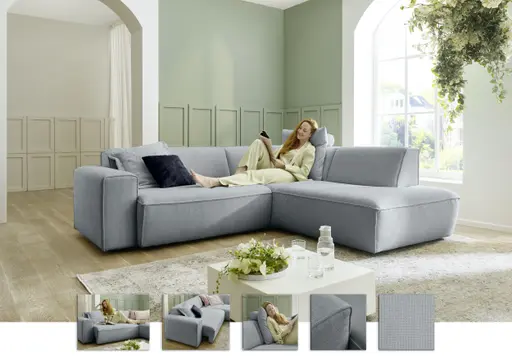 Ecksofa - 2-Sitzer mit Ecke rechts, Stoff, Eisblau