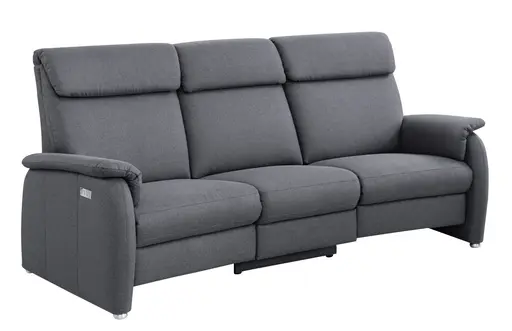 Trapezsofa EM Barcelona - 3-Sitzer, Relaxfunktion (motorisch), Stoff, Anthrazit