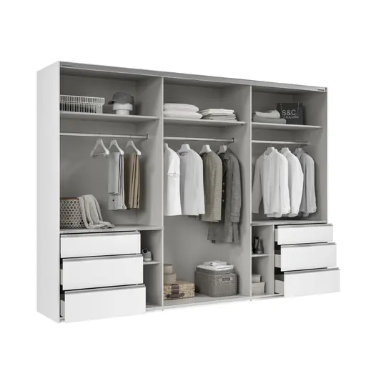 Schwebetürenschrank- B ca. 300 cm, Weiß, Spiegel