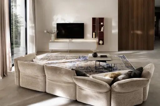 Wohnwand Colore - mit Beleuchtung, Lack, Kaschmir, Sandbeere