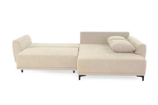 Ecksofa JACEK - 3-Sitzer, Ecke rechts inkl. Schlaffunktion mit Bettkasten, Stoff, Creme